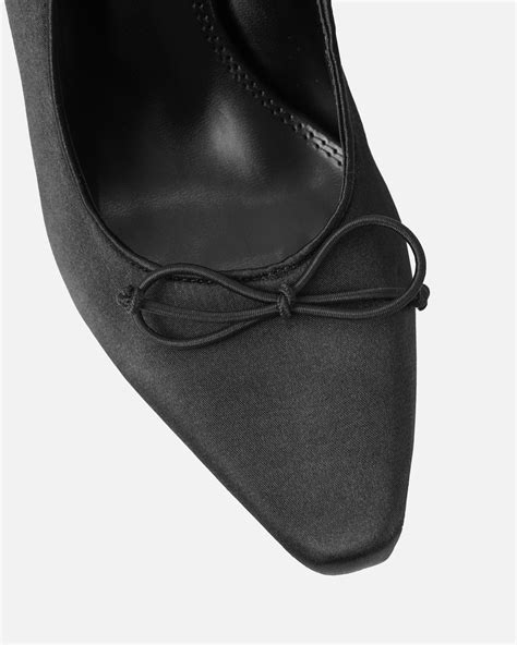 fake black silk lace up ballerina shoes